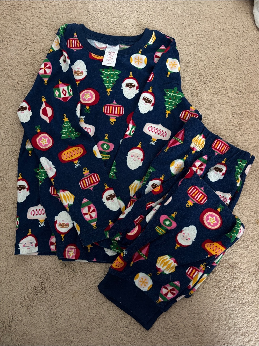 Kids Navy Holiday Santa & Ornament Pajama Set